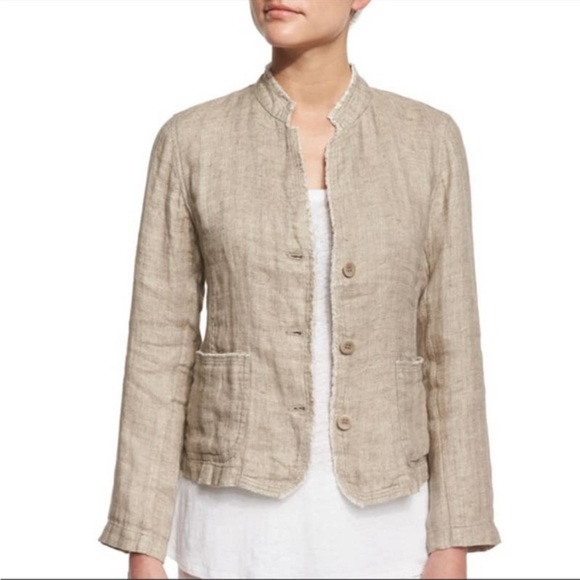 Eileen Fisher Jackets & Blazers - ❤️💜Eileen Fisher Flax Khaki Organic Linen Blazer XL